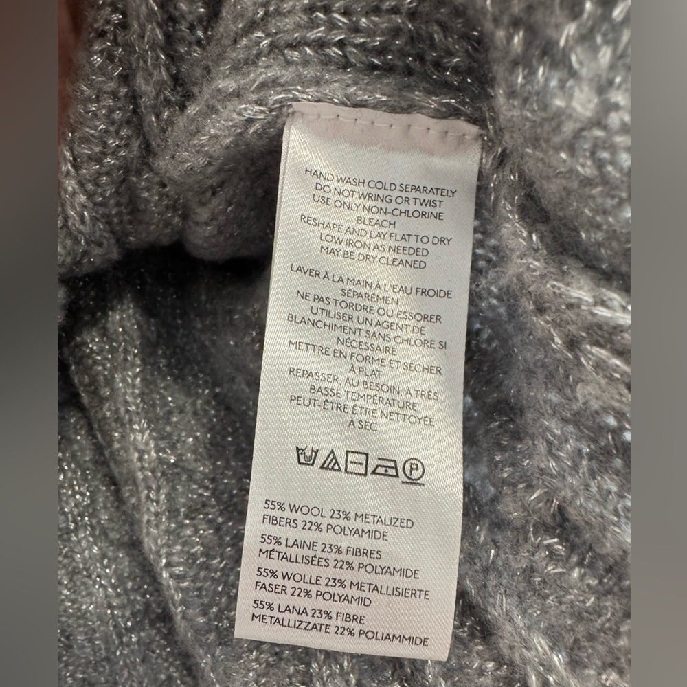 Anthropologie grey silver sparkly cardigan sweater wool cable knit XL 1X - Picture 5 of 6